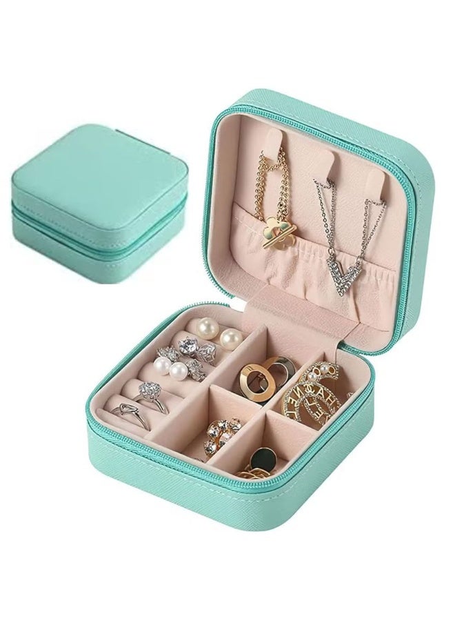 م اكس م صندوق منظم مجوهرات محمول للنساء والفتيات، حقيبة تخزين من طبقتين للقلائد والأقراط والخواتم، حامل مجوهرات سفر مدمج (أخضر) - Image 1